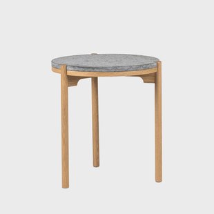 Mavis Dondo bijzettafel witgepigmenteerd eiken Ø45 cm Geschaafd kalksteen