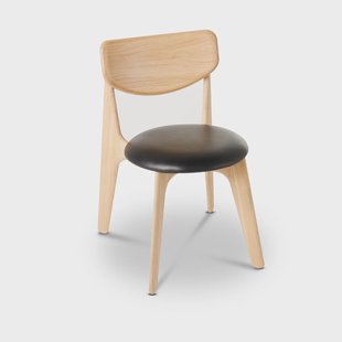 Tom Dixon Slab eetstoel gestoffeerde zitting Natuurlijk eiken-zwart leer