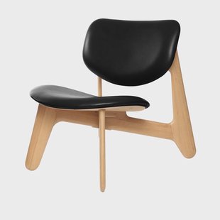 Tom Dixon Slab loungestoel gestoffeerde zitting Natuurlijk eiken-zwart leer