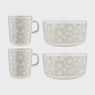 Marimekko Pikkuinen Unikko ontbijset 4-delig Wit-stro