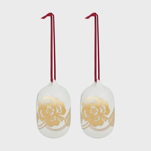 Marimekko Tiara kerstballen 2025 6x9 cm Wit-goud