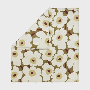 Marimekko Unikko dekbedovertrek satijn 240x220 cm Groen umber-crème