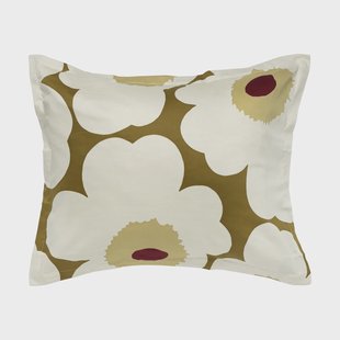 Marimekko Unikko kussensloop satijn 50x60 cm Groen umber-crème