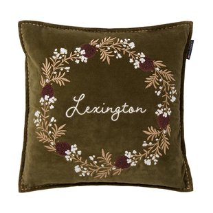 Lexington Wreath ekologisch katoenen fluweel kussensloop 50x50 cm Olive-brown-white