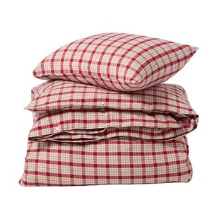 Lexington Rood-beige geruit katoen flanel dekbedovertrek 2-delig 50x60 cm, 150x210 cm