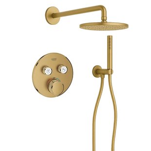 Grohe - Adema Rise Regendoucheset - rond - wandaansluitbocht met handdouchehouder - gladde doucheslang - staafhanddouche - wandarm - 25cm hoofddouche - Grohe SmartControl inbouwthermostaat - brushed cool sunrise SW1244354/SW354643/SW105953