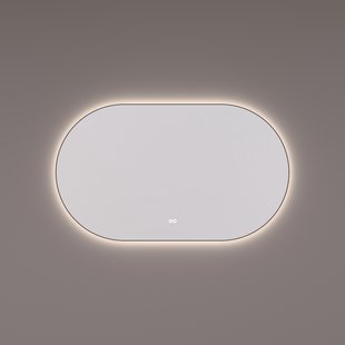 Spiegel Hipp Design SPV 13700 Ovaal 100x70 cm Met Frame Mat Zwart Met Verlichting Incl. Spiegelverwarming
