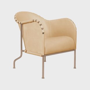 Källemo Bruno fauteuil Leder naturel-gecoat koperstatief