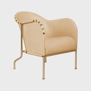 Källemo Bruno fauteuil Kernleer natuur-messingstatief