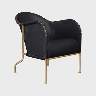 Källemo Bruno fauteuil Kernleer zwart-messingonderstel