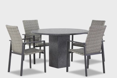 Lifestyle Upton/Graniet 120 cm dining tuinset 5-delig stapelbaar
