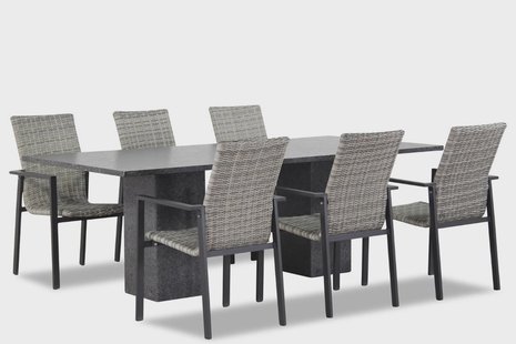 Lifestyle Upton/Graniet 220 cm dining tuinset 7-delig stapelbaar
