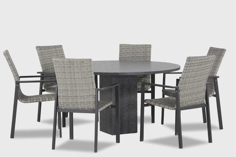 Lifestyle Upton/Graniet 140 cm dining tuinset 7-delig stapelbaar