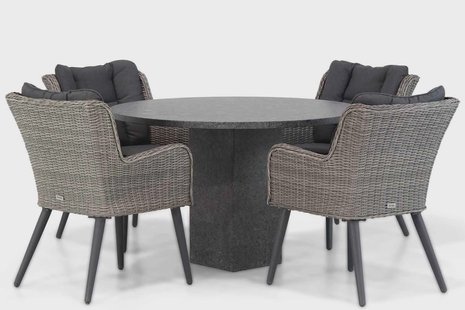 Garden Collections Boston/Graniet 120 cm rond dining tuinset 5-delig