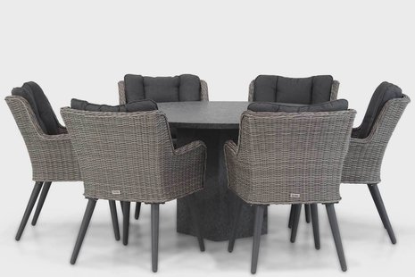 Garden Collections Boston/Graniet 140 cm rond dining tuinset 7-delig