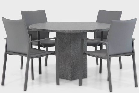 Lifestyle Rome/Graniet 120 cm rond dining tuinset 5-delig