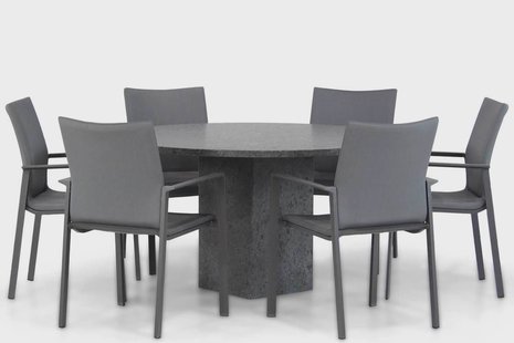 Lifestyle Rome/Graniet 140 cm rond dining tuinset 7-delig