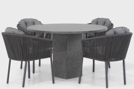 Santika Novita/Graniet 120 cm rond dining tuinset 5-delig