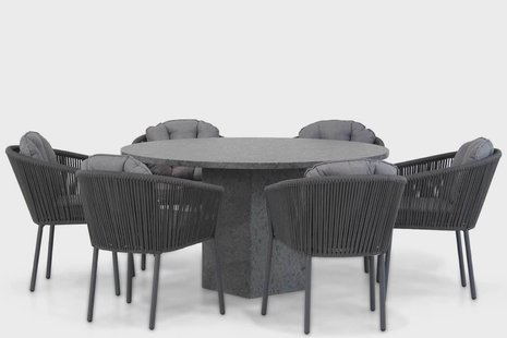 Santika Novita/Graniet 140 cm rond dining tuinset 7-delig
