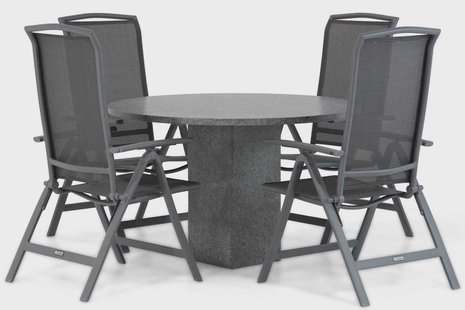 Lifestyle Tirana/Graniet 120 cm rond dining tuinset 5-delig