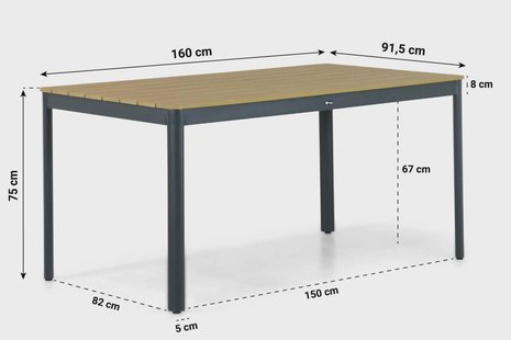 Santika Mind dining tuintafel 160 x 91,5 cm