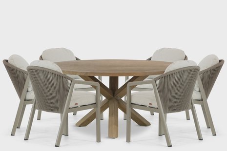 Santika Guss/Sand City 160 cm dining tuinset 7-delig