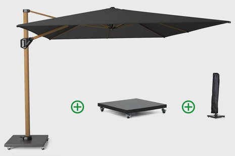 Platinum Challenger zweefparasol 3x3m T2 premium teaklook frame (incl. voet en hoes) faded black