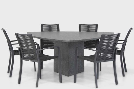 Santika Annisa/Graniet 170 cm triangel dining tuinset 7-delig