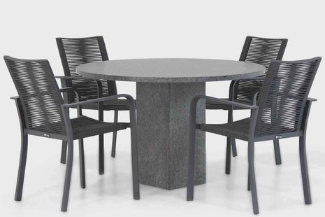 Santika Annisa/Graniet 120 cm rond dining tuinset 5-delig