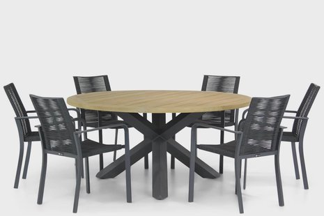 Santika Annisa/Rockville 160 cm rond dining tuinset 7-delig