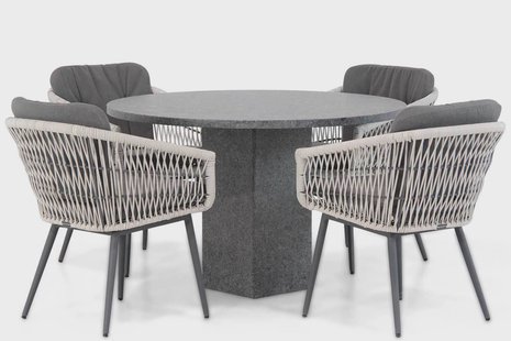 Lifestyle Western/Graniet 120 cm rond dining tuinset 5-delig