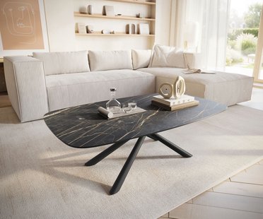 DELIFE Salontafel Edge Boot 120x70 cm keramiek Laminam® Noir Desir bruin Sarity zwart metaal