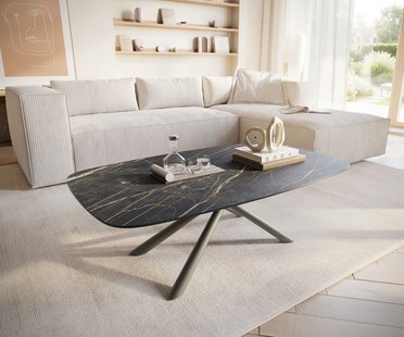 DELIFE Salontafel Edge Boot 120x70 cm keramiek Laminam® Noir Desir bruin Sarity Metall effectafwerking titaan