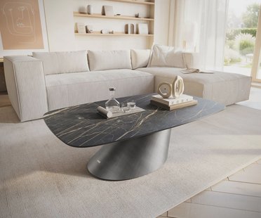 DELIFE Salontafel Edge Boot 120x70 cm keramiek Laminam® Noir Desir bruin Conis metallic zilver