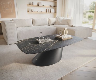 DELIFE Salontafel Edge Boot 120x70 cm keramiek Laminam® Noir Desir bruin Conis zwart metaal