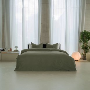 Sale - Kayori Emma - Dekbedovertrek - Katoensatijn - 240/200-220 - Donkergroen