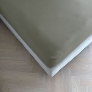 Sale - Kayori Biologisch Emma - Hoeslaken - Katoensatijn - 180x210-220 - Grijsgroen