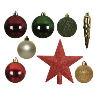 Decoris Kerstballen polystyreen assortie shiny matt glitter mix - 33 stuks (ø8 cm)