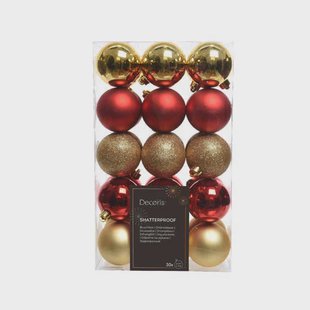 Decoris Kerstballen polystyreen kerstrood/goud shiny matt glitter mix - 30 stuks (ø6 cm)