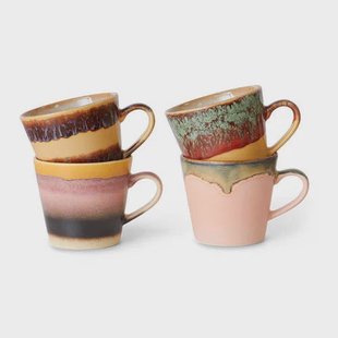 HKLIVING cappuccinomok 70s (Ø9,5 cm) (300 ml) (set van 4)