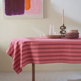 NOUS Living tafelkleed gestreept rood/roze (150x250 cm)