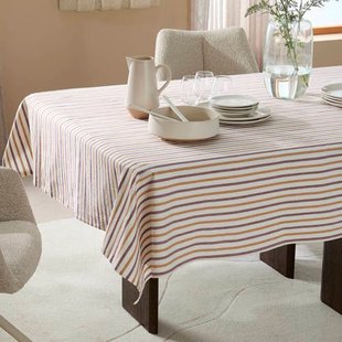 NOUS Living tafelkleed gestreept oker/paars (150x250 cm)