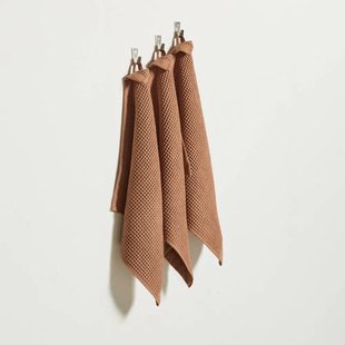 NOUS Living keukendoek wafel warmbruin 'Mocha Mousse' (50x55 cm) (set van 3)