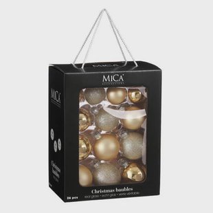 Mica Decorations Kerstballen glas champagne - 26 stuks (ø7 cm)
