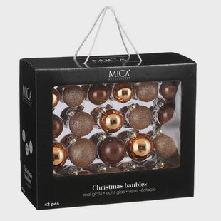 Mica Decorations Kerstballen glas bruin - 42 stuks (ø7 cm)