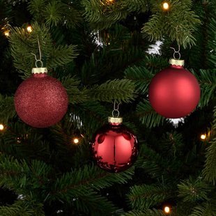 Mica Decorations Kerstballen glas donkerrood - 26 stuks (ø7 cm)