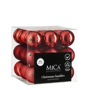 Mica Decorations Kerstballen onbreekbaar rood - 27 stuks (ø8 cm)