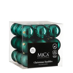 Mica Decorations Kerstballen onbreekbaar petrol - 27 stuks (ø8 cm)