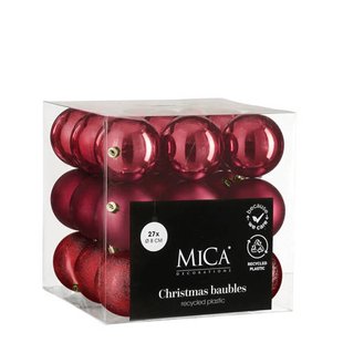 Mica Decorations Kerstballen onbreekbaar donkerrood - 27 stuks (ø8 cm)
