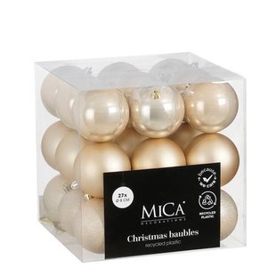 Mica Decorations Kerstballen onbreekbaar crème - 27 stuks (ø8 cm)